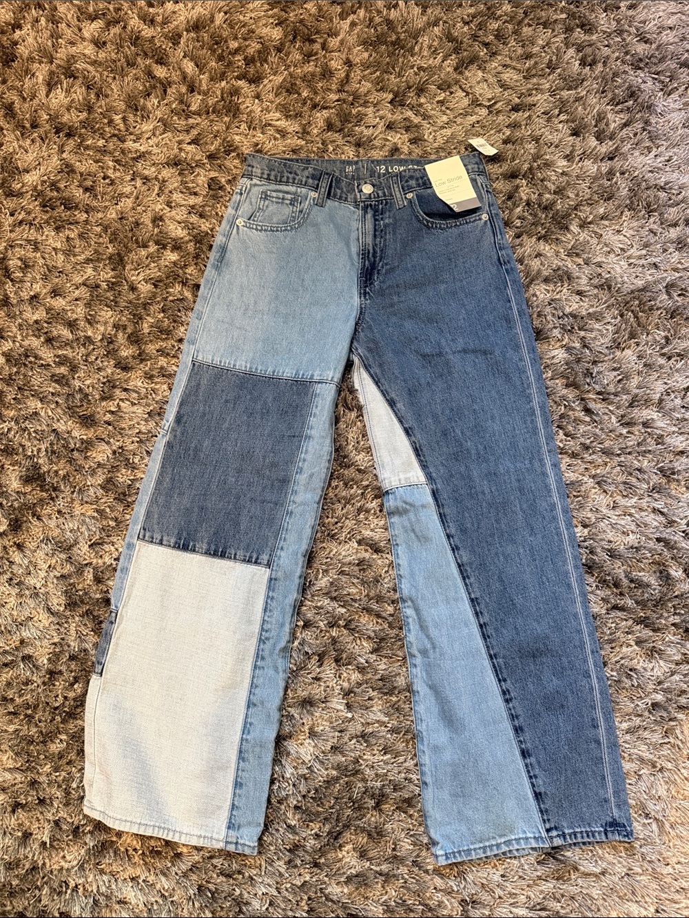 NWT GAP Patchwork Multi-Blue Wide Leg Jeans Girls 12yrs
